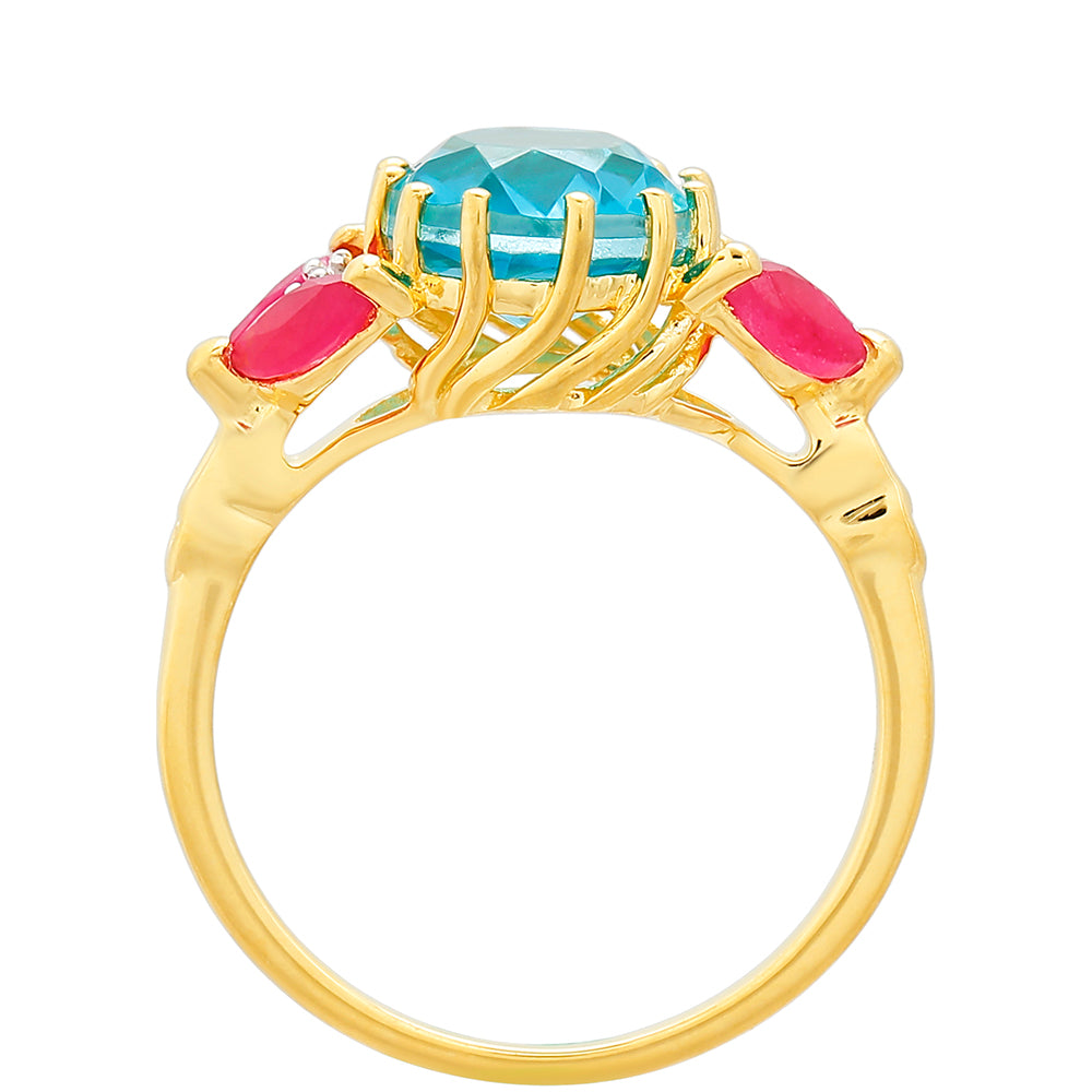 Pozlacený Stříbrný Prsten s Paraiba Křemenem a Červeným Křemenem 4 