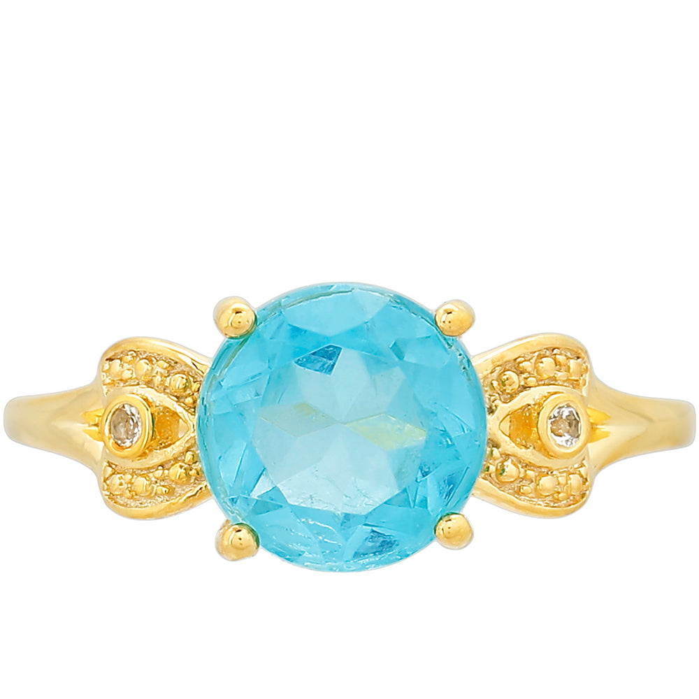 Pozlacené Stříbro 925/1000 - Prsten s Paraiba Křemenem a Bílým Topazem - Karátové číslo: 2.19. přibližná hmotnost: 1.97 gramů 1 