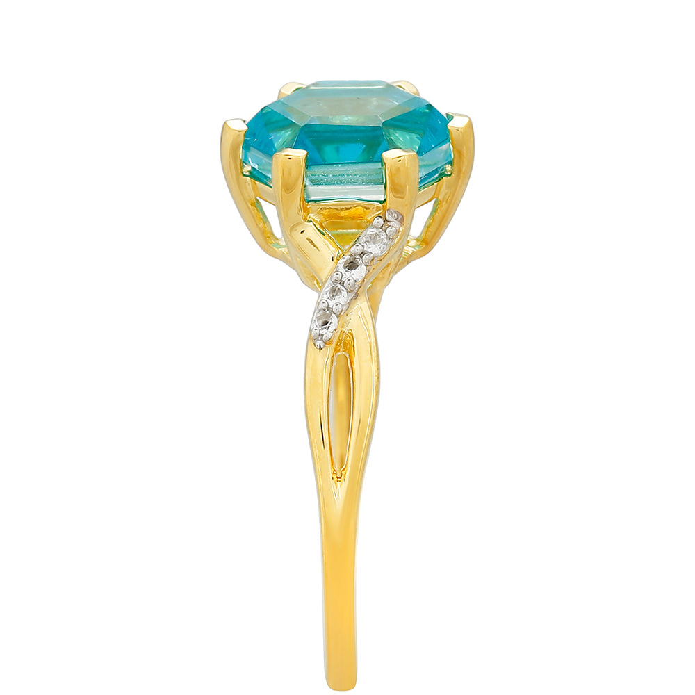 Pozlacený Stříbrný Prsten s Paraiba Křemenem a Bílým Topazem 3 