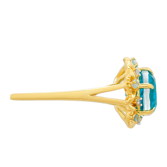 Pozlacený Stříbrný Prsten s Paraiba Křemenem a Modrým Liberty Topazem