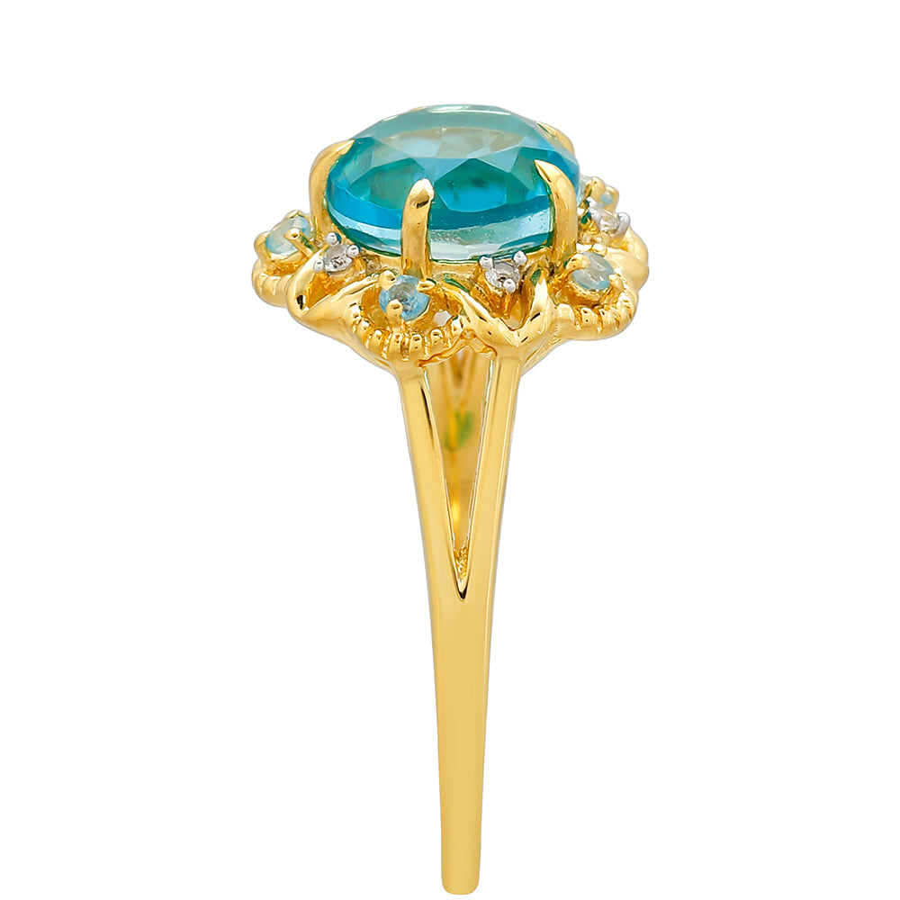 Pozlacený Stříbrný Prsten s Paraiba Křemenem a Modrým Liberty Topazem