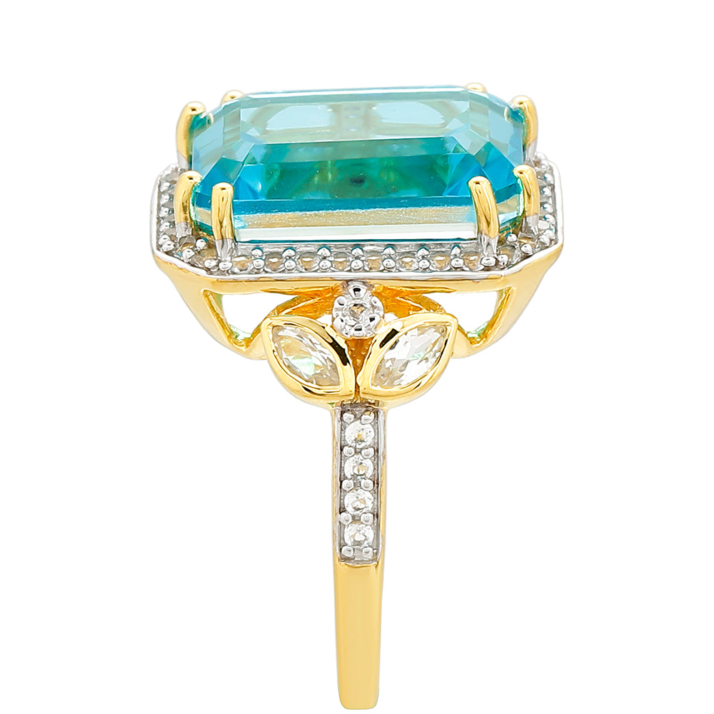 Pozlacené Stříbro 925/1000 - Prsten s Paraiba Křemenem a Bílým Topazem - Karátové číslo: 8.3. přibližná hmotnost: 5.44 gramů 3 