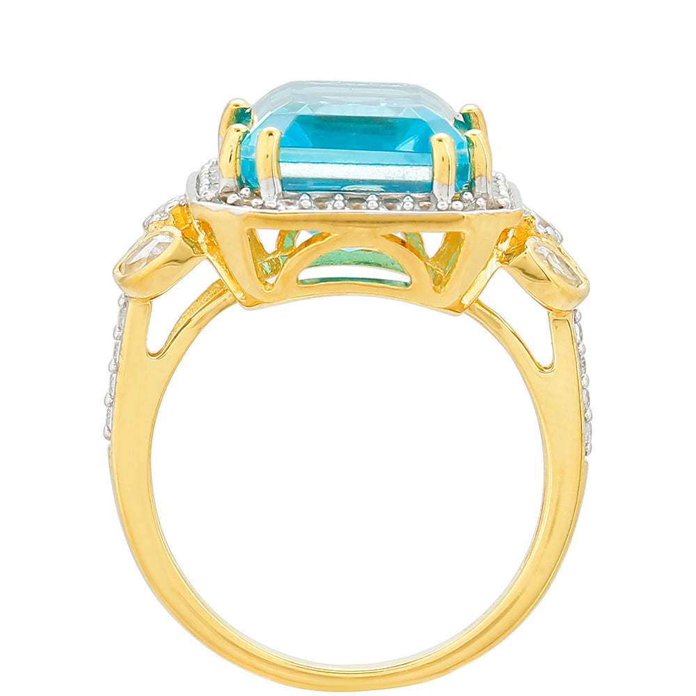 Pozlacené Stříbro 925/1000 - Prsten s Paraiba Křemenem a Bílým Topazem - Karátové číslo: 8.3. přibližná hmotnost: 5.44 gramů 4 