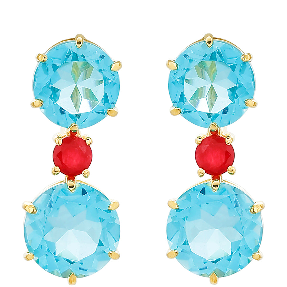 Pozlacené Stříbrné Náušnice s Paraiba Křemenem a Červeným Křemenem