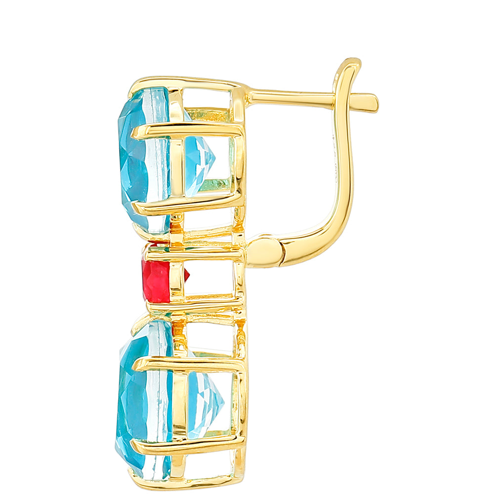 Pozlacené Stříbrné Náušnice s Paraiba Křemenem a Červeným Křemenem