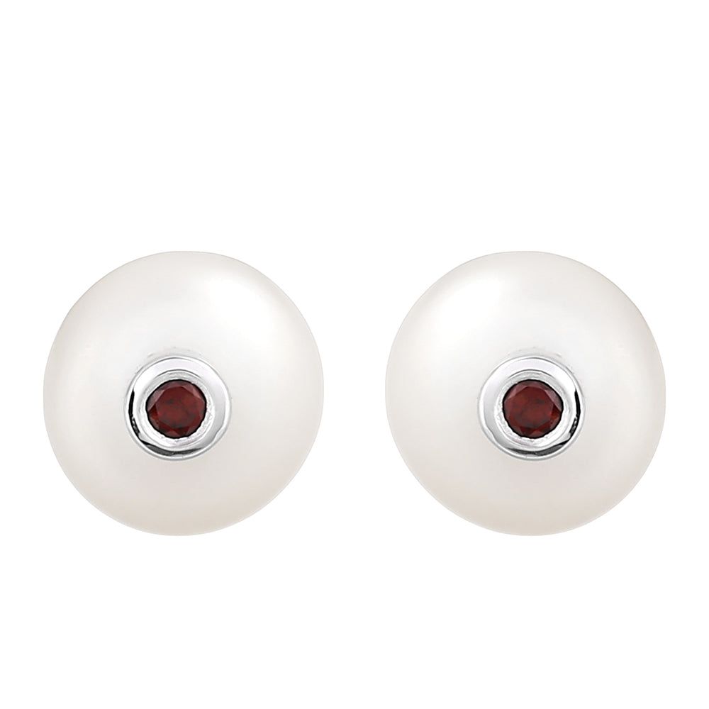 Stříbro 925/1000 - Náušnice s Granátem a Bílou Sladkovodní Perlou - Karátové číslo: 3.45. přibližná hmotnost: 1.5 gramů 1 