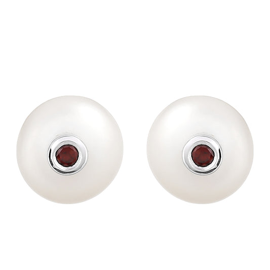Stříbrné Náušnice s Granátem a Bílou Sladkovodní Perlou