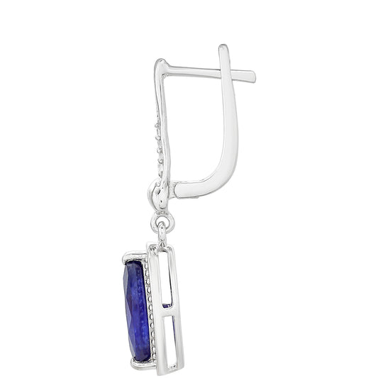 Stříbrné Náušnice s Thajským Safírem a Bílým Topazem