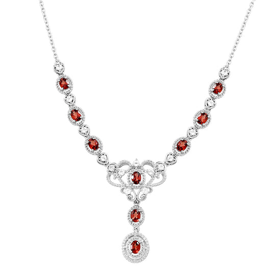 Stříbrný Náhrdelník s Granátem a Bílým Topazem