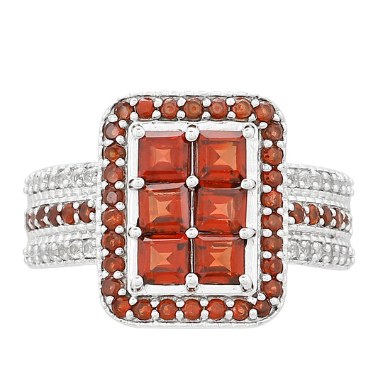 Stříbrný Prsten s Granátem a Bílým Topazem