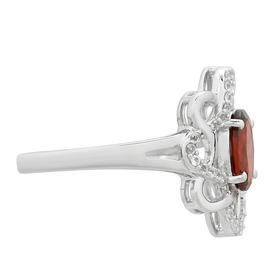 Stříbrný Prsten s Granátem a Bílým Topazem