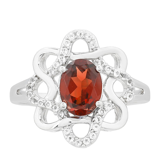 Stříbrný Prsten s Granátem a Bílým Topazem