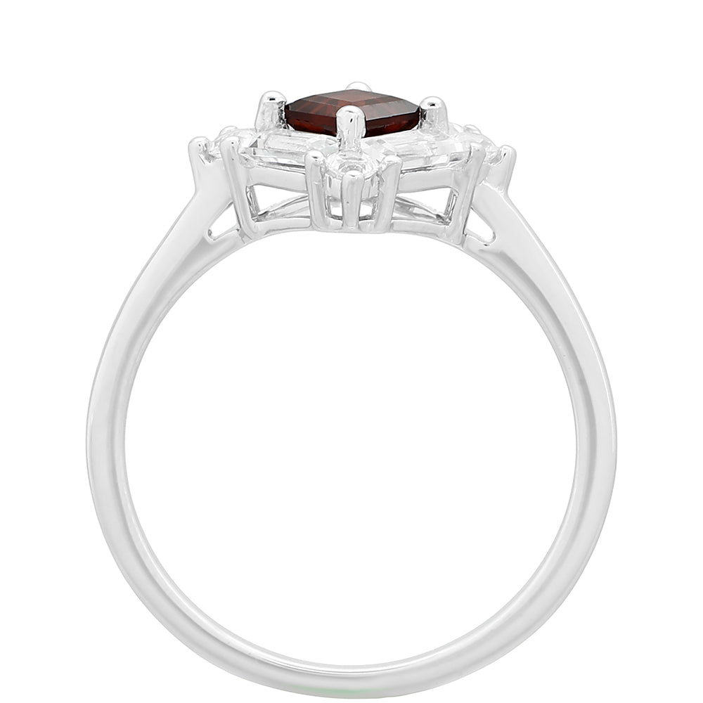 Stříbro 925/1000 - Prsten s Granátem a Bílým Topazem - Karátové číslo: 1.18. přibližná hmotnost: 2.14 gramů