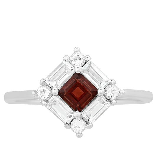 Stříbrný Prsten s Granátem a Bílým Topazem