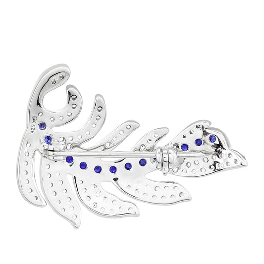 Stříbro 925/1000 - Brož s Thajským Safírem a Bílým Topazem - Karátové číslo: 1.63. přibližná hmotnost: 4.63 gramů