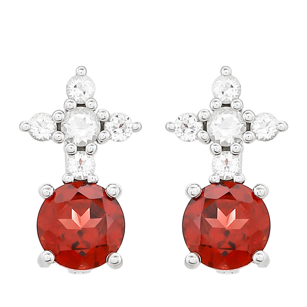 Stříbro 925/1000 - Náušnice s Granátem a Bílým Topazem - Karátové číslo: 2.51. přibližná hmotnost: 2.34 gramů 1 