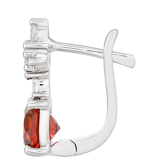 Stříbrné Náušnice s Granátem a Bílým Topazem