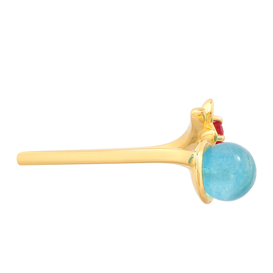 Pozlacený Stříbrný Prsten s Paraiba Křemenem a Červeným Křemenem