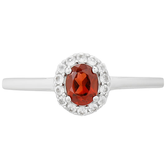 Stříbrný Prsten s Granátem a Bílým Topazem