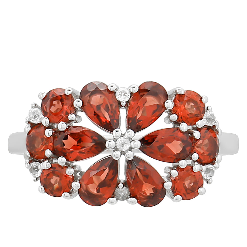 Stříbrný Prsten s Granátem a Bílým Topazem