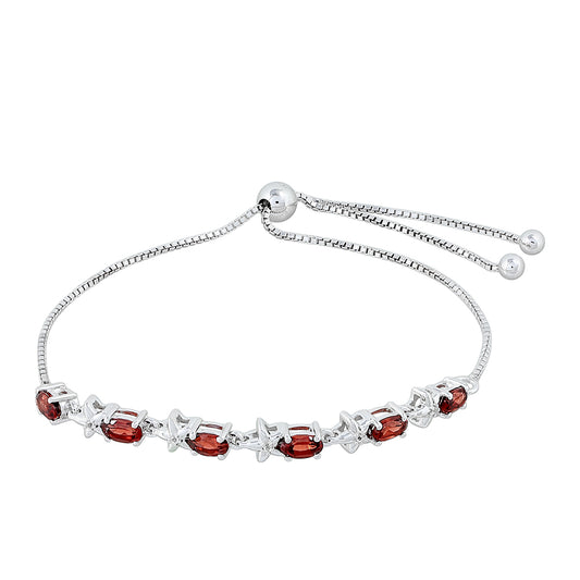 Stříbrný Náramek s Granátem a Bílým Topazem