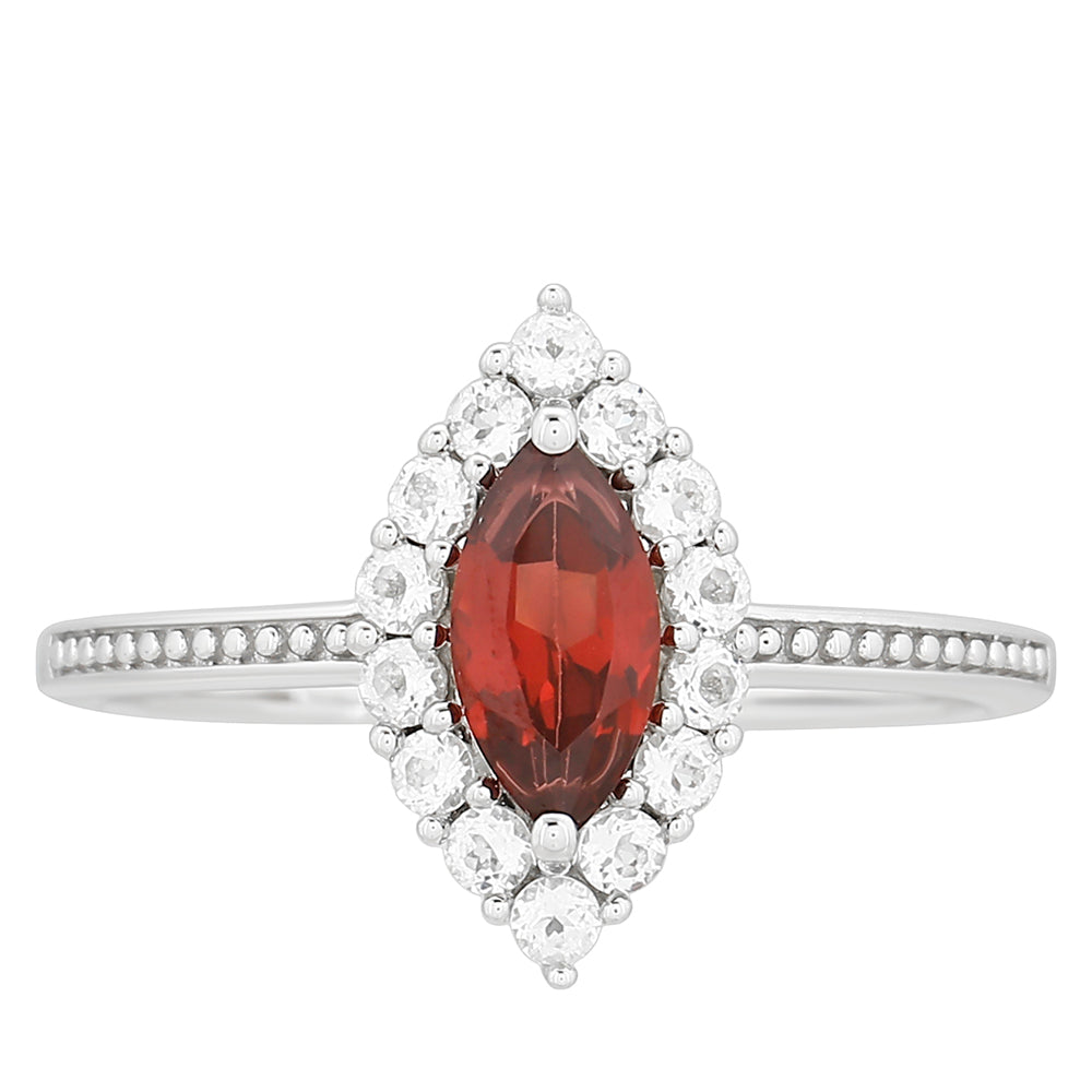 Stříbro 925/1000 - Prsten s Granátem a Bílým Topazem - Karátové číslo: 1.04. přibližná hmotnost: 2.11 gramů 1 