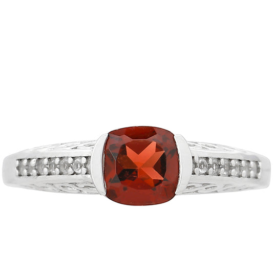 Stříbrný Prsten s Granátem a Bílým Topazem