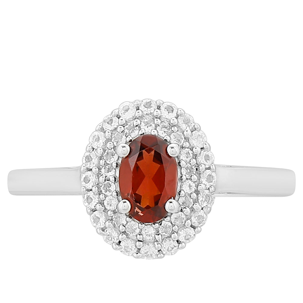 Stříbro 925/1000 - Prsten s Granátem a Bílým Topazem - Karátové číslo: 0.8. přibližná hmotnost: 2.21 gramů