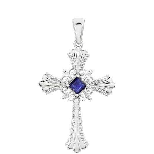 Kříž Stříbrný Přívěsek s Thajským Safírem