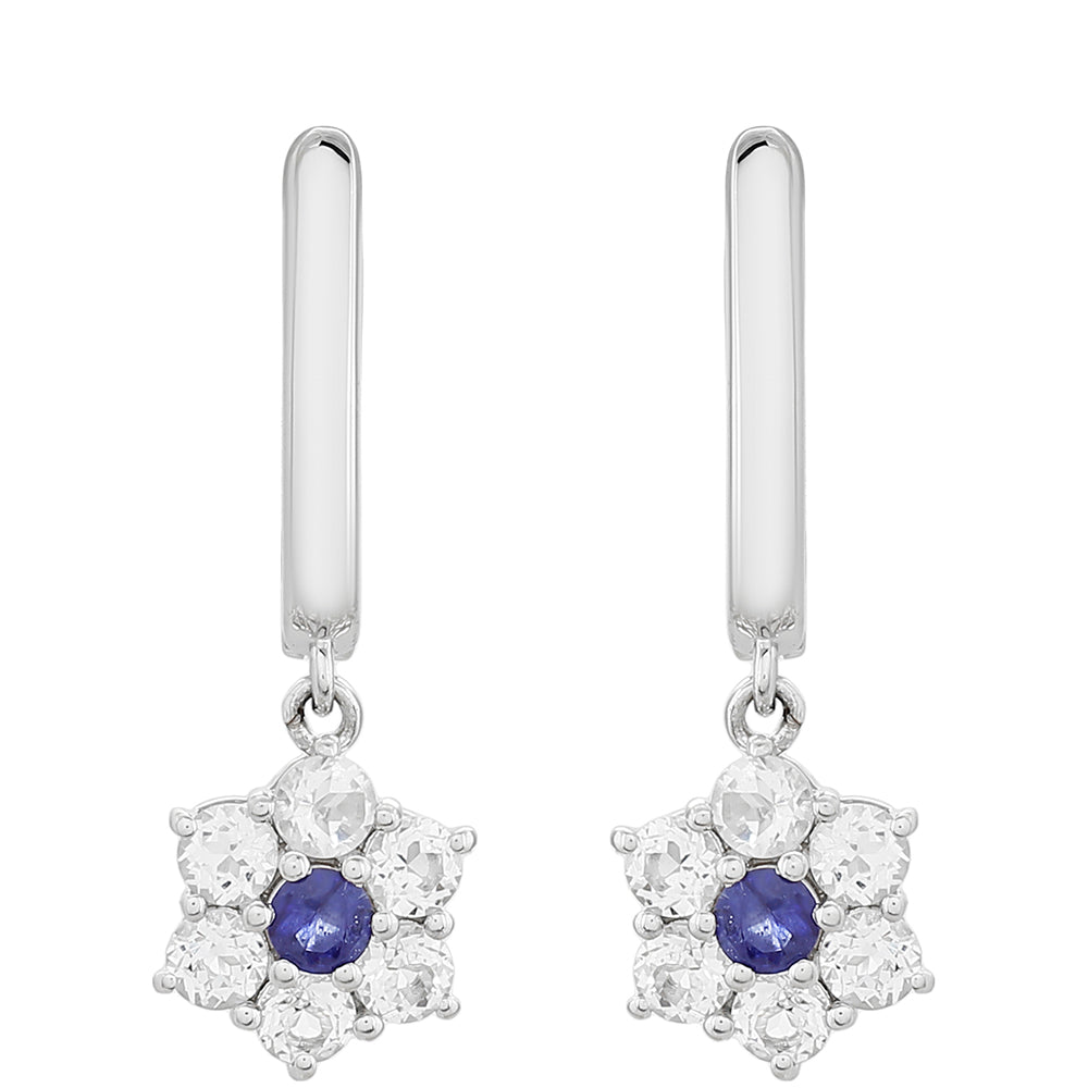 Stříbrné Náušnice s Thajským Safírem a Bílým Topazem