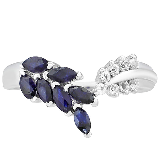 Stříbrný Prsten s Thajským Safírem a Bílým Topazem