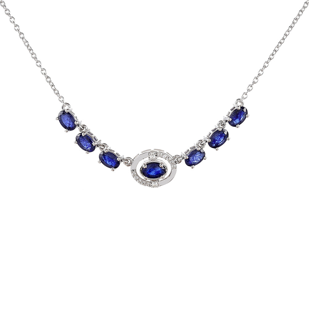 Stříbrný Náhrdelník s Thajským Safírem a Bílým Topazem