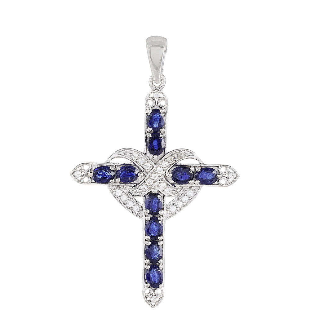 Kříž Stříbrný Přívěsek s Thajským Safírem a Bílým Topazem 1 