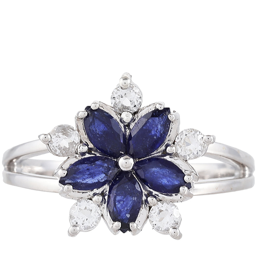 Stříbrný Prsten s Thajským Safírem a Bílým Topazem 1 