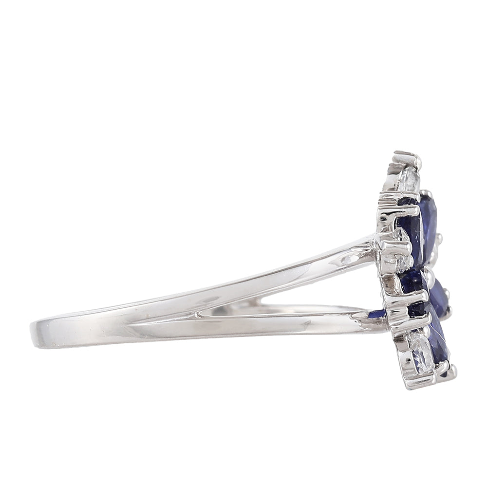 Stříbrný Prsten s Thajským Safírem a Bílým Topazem