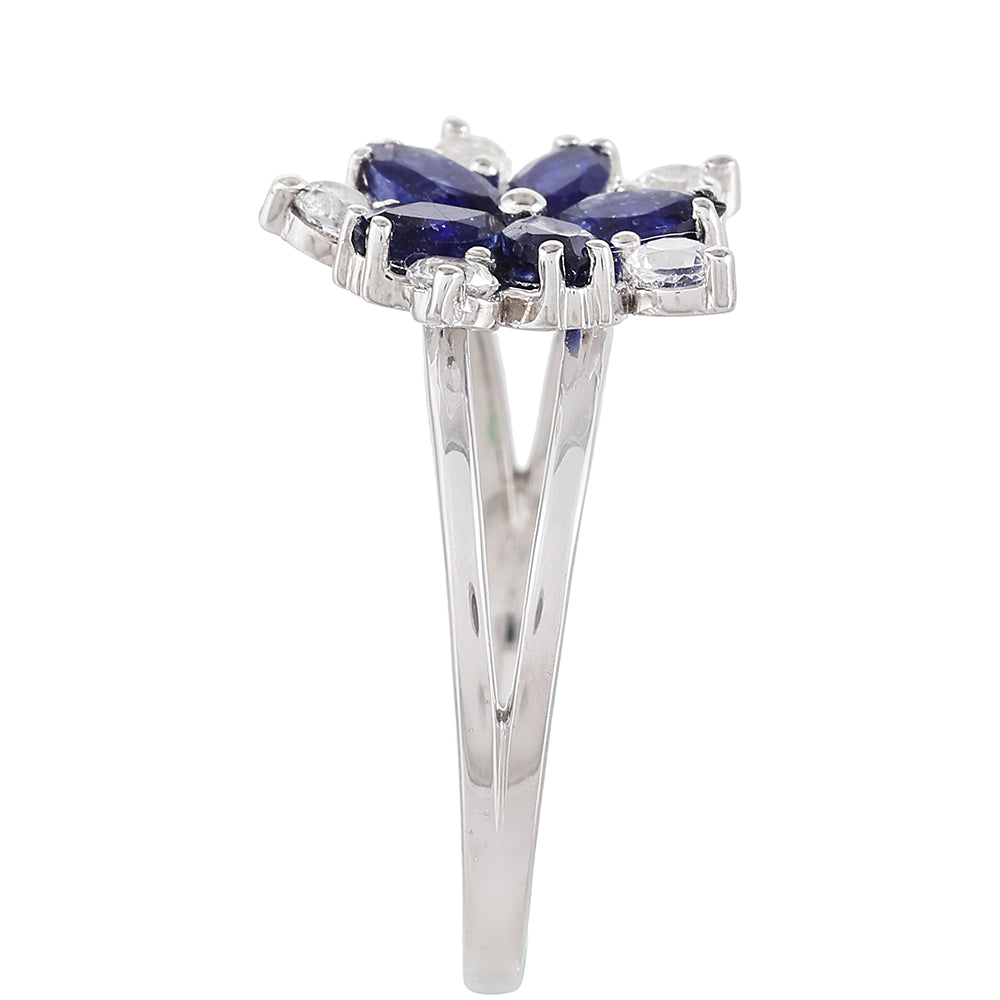 Stříbrný Prsten s Thajským Safírem a Bílým Topazem