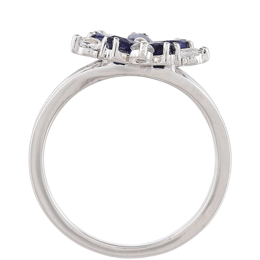 Stříbrný Prsten s Thajským Safírem a Bílým Topazem