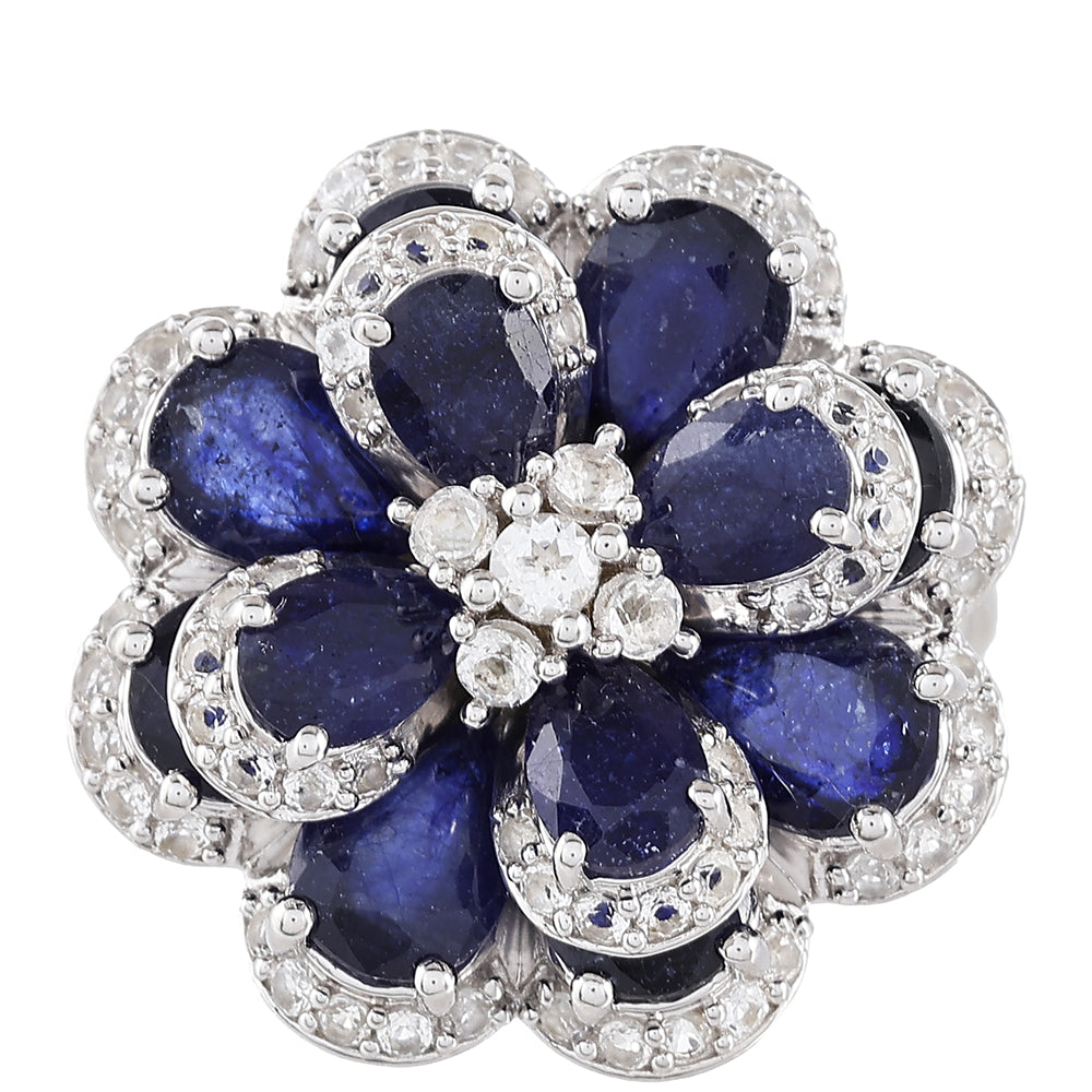 Stříbrný Prsten s Thajským Safírem a Bílým Topazem 1 