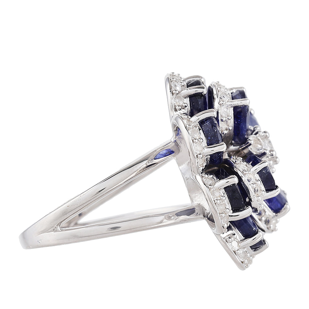 Stříbrný Prsten s Thajským Safírem a Bílým Topazem 2 