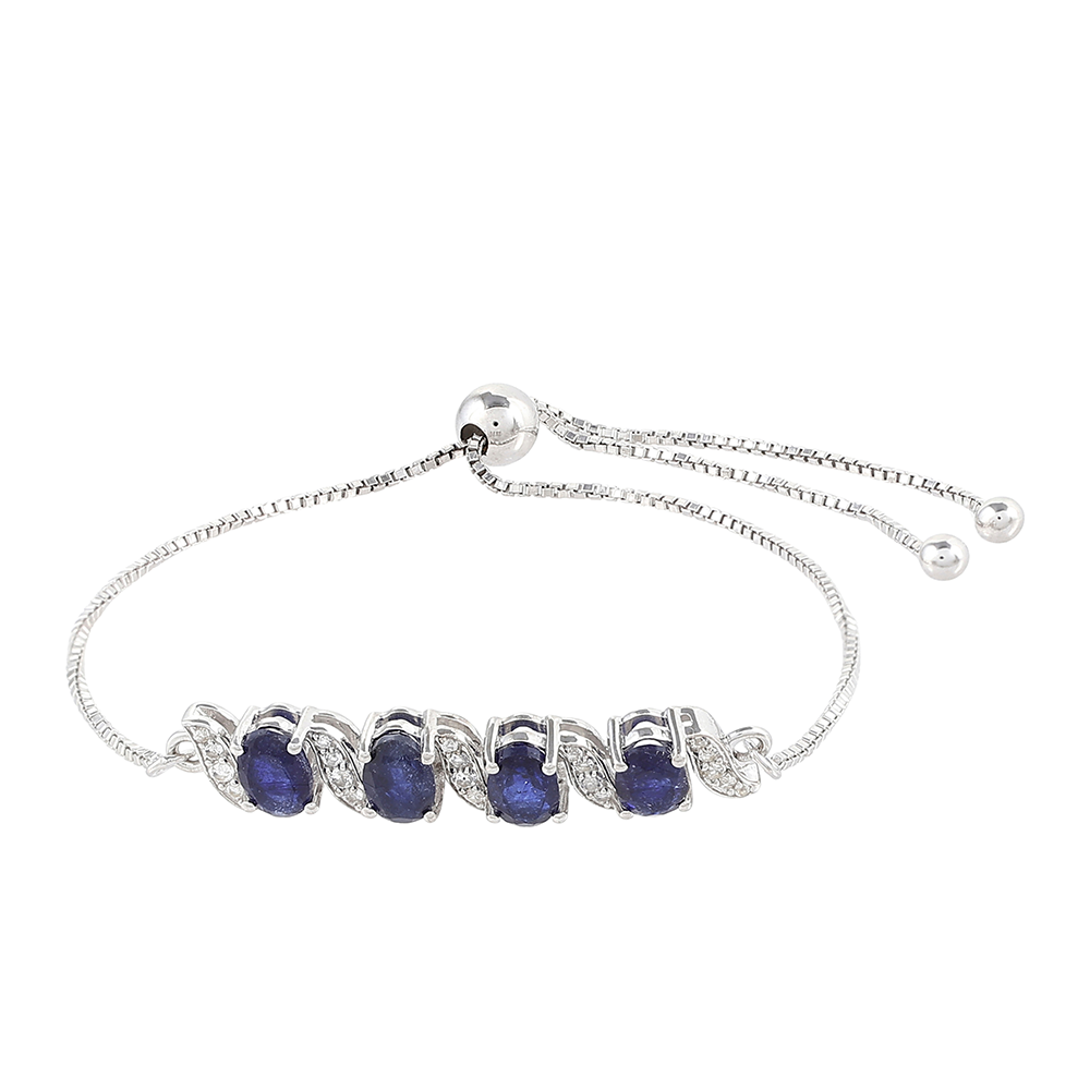 Stříbrný Náramek s Thajským Safírem a Bílým Topazem