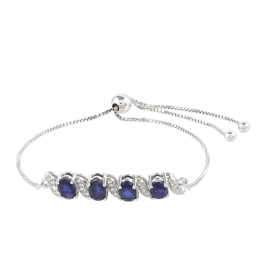 Stříbrný Náramek s Thajským Safírem a Bílým Topazem