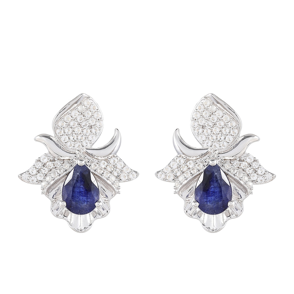 Stříbro 925/1000 - Náušnice s Thajským Safírem a Bílým Topazem - Karátové číslo: 2.56. přibližná hmotnost: 5.32 gramů