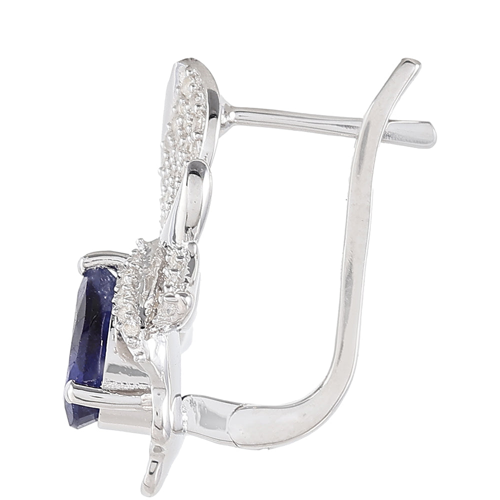 Stříbro 925/1000 - Náušnice s Thajským Safírem a Bílým Topazem - Karátové číslo: 2.56. přibližná hmotnost: 5.32 gramů 2 