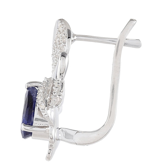 Stříbrné Náušnice s Thajským Safírem a Bílým Topazem