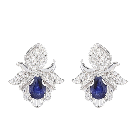 Stříbrné Náušnice s Thajským Safírem a Bílým Topazem