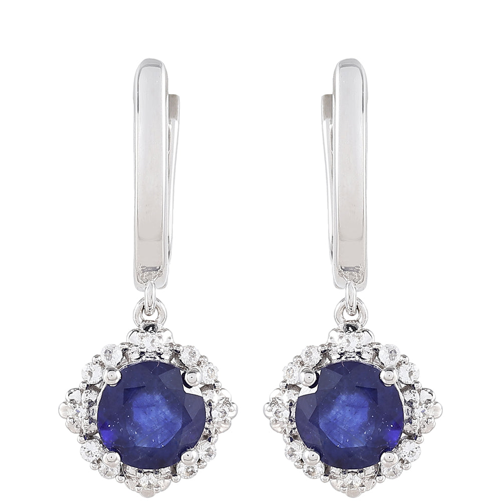 Stříbrné Náušnice s Thajským Safírem a Bílým Topazem 1 