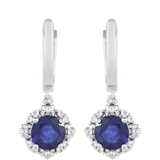 Stříbrné Náušnice s Thajským Safírem a Bílým Topazem