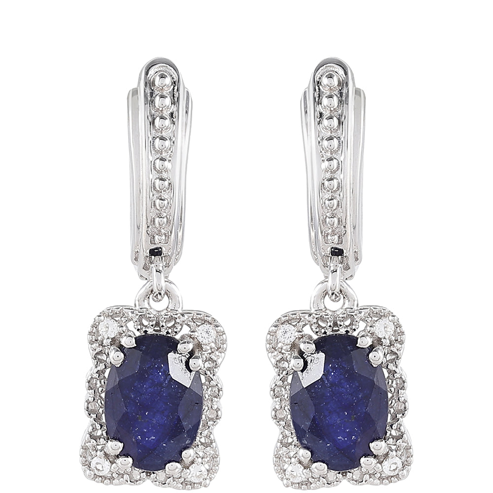 Stříbrné Náušnice s Thajským Safírem a Bílým Topazem