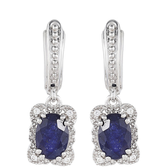 Stříbrné Náušnice s Thajským Safírem a Bílým Topazem