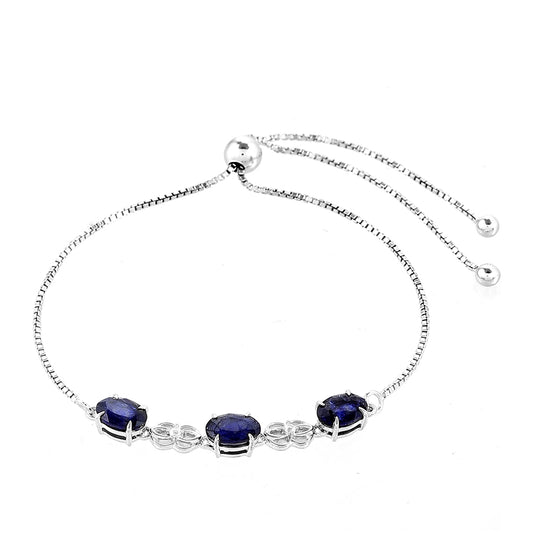 Stříbrný Náramek s Thajským Safírem a Bílým Topazem
